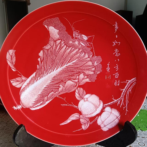 盘子刻瓷画10cm